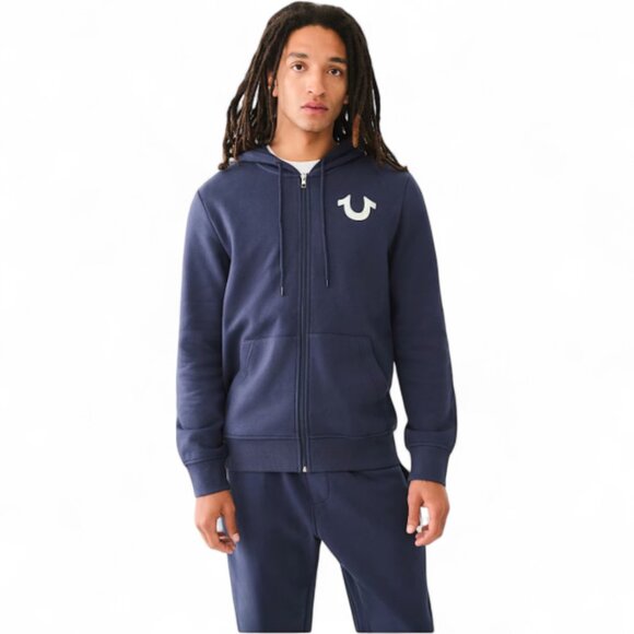 True Religion Men's Metallic Sweatsuit 2 Piece Fleece Hoodie Joggers Outfit Set - Picture 5 of 15